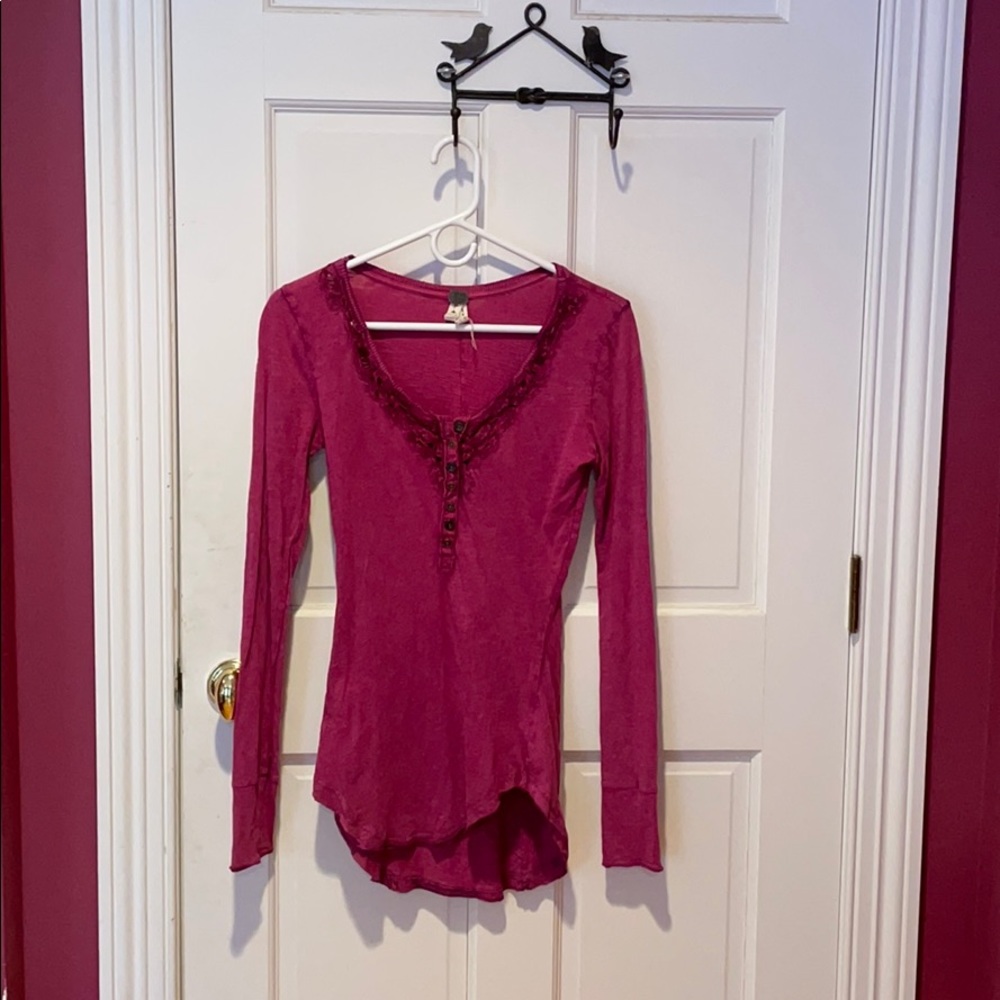 Free people long sleeve magenta shirt